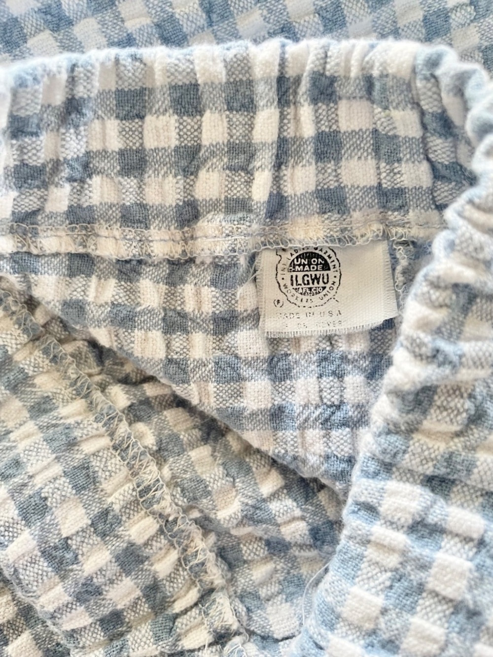 Vintage 80s Blue White Gingham Textured Capri Pants Elastic Waist M - Picture 5 of 5